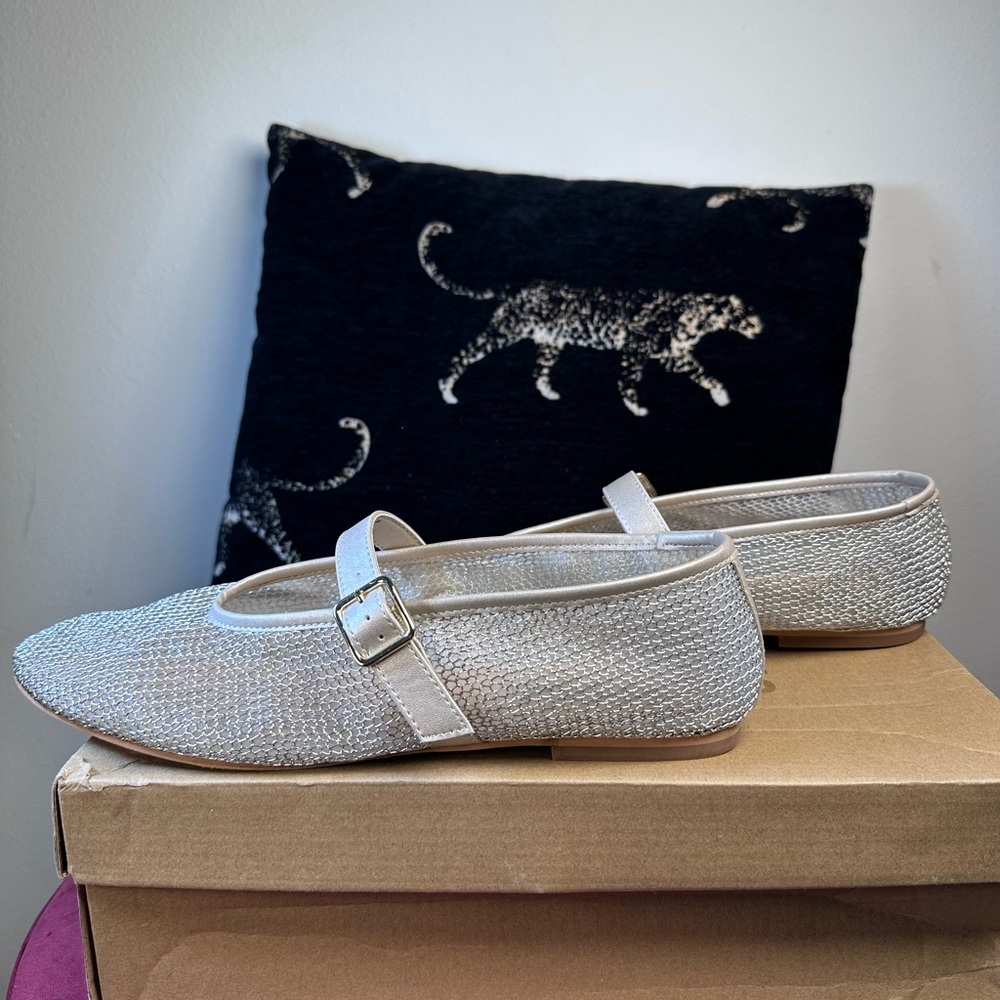 Steve Madden Dreaming Flats in Light Gold Mesh sheer ballet loafer shiny - Picture 5 of 9